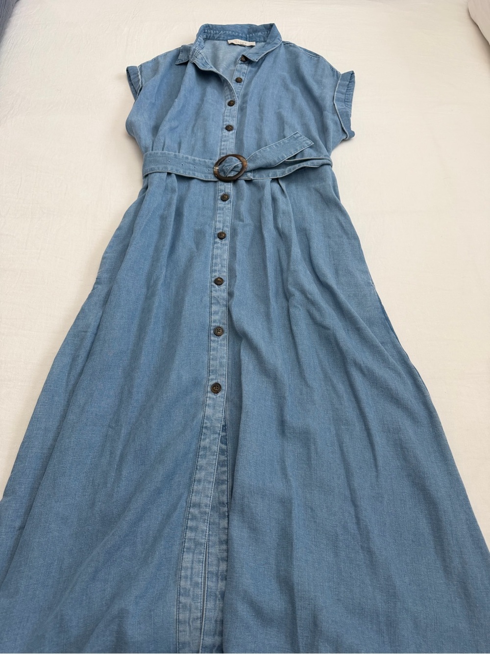 LOFT Light Blue Denim Maxi Shirt Dress with Belt